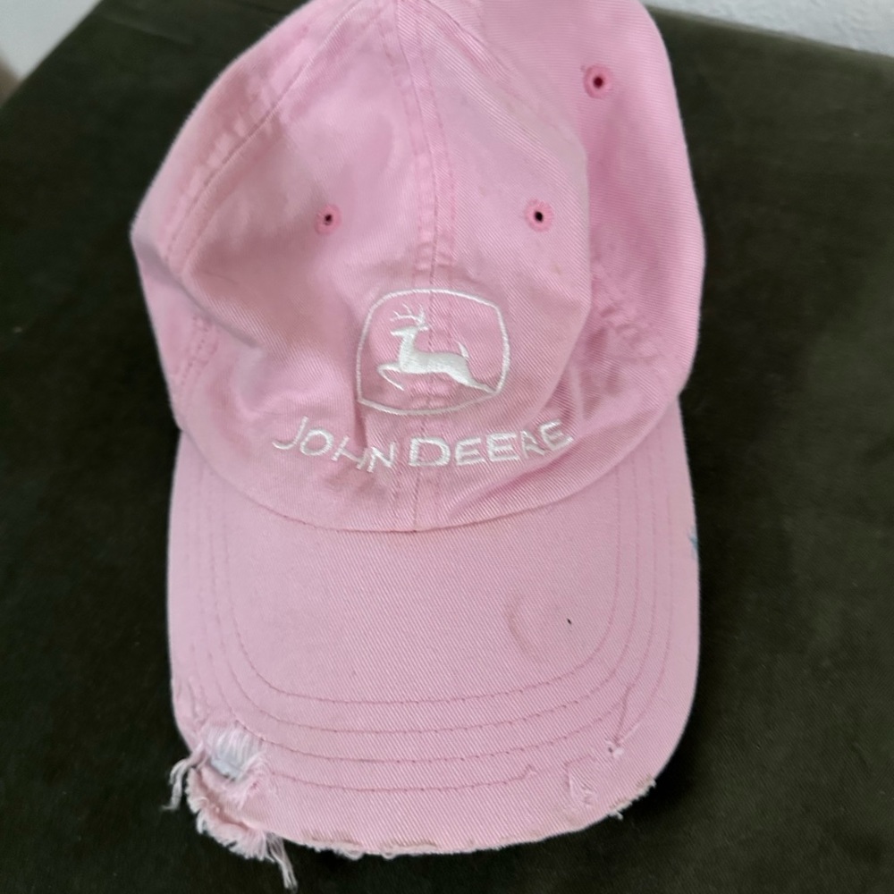 Distressed pink John deer hat